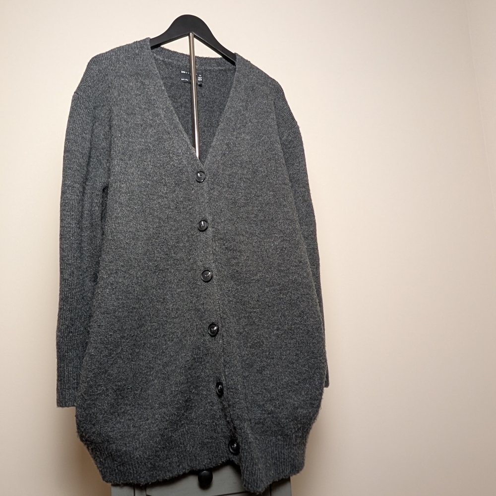 ASOS Design Long Charcoal Knit Cardigan V Neck Button Up Warm Size 8